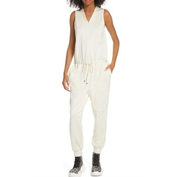 Tibi Pants - Tibi Sculpted Pique Sleeveless Jumpsuit Butter Cream Size Medium